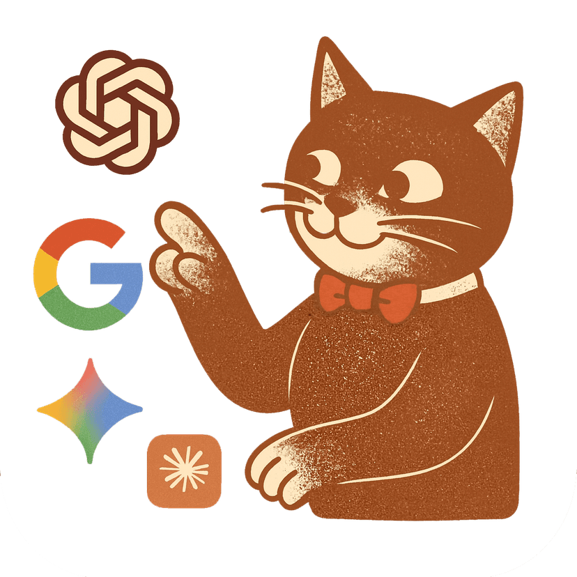 Ilustración de gato Gatodato señalando modelos de IA